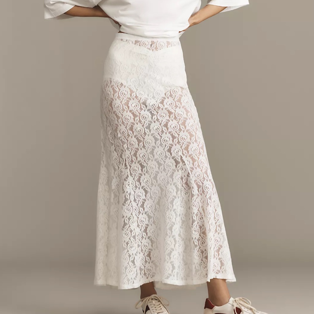 Nwt By Anthropologie Sheer Tiered Lace Maxi Skirt Ivory Womens Size Xl